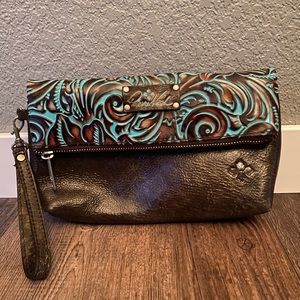 Patricia Nash Leather foldtop/zipper clutch